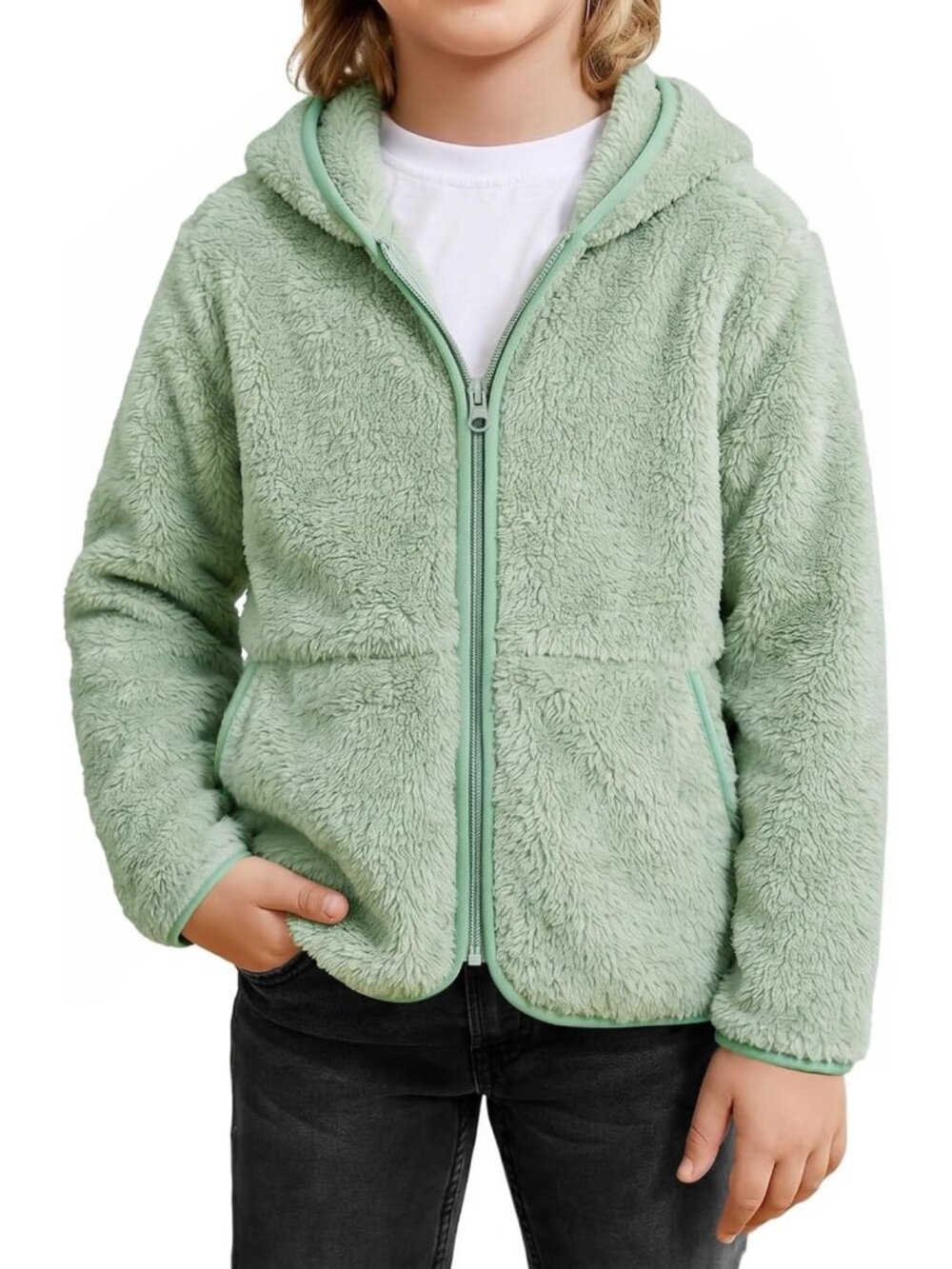 Cozy Boys Zip-Up Hooded Polar Fleece Jacket - Soft Warm Outerwear Coat